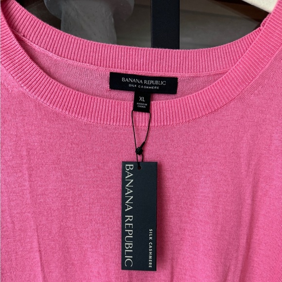 Banana Republic silk cashmere sweater crewneck ribbed bright pink guava top - Picture 2 of 6